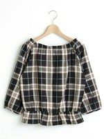 チェックペプラムブラウス/アイボリー柄