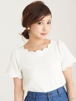 スカラップ半袖プルオーバー/ネイビー