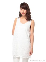 レースノースリーブチュニック/ホワイト