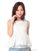 レ−スシフォンドッキングトップス/シロ