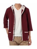 7分袖パーカ風カーディガン/カーキ系(024)