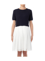 ニット×シャドーチェックドッキングワンピース/ネイビー(093)