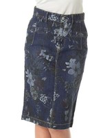 ハッピーフラワープリントデニムスカート/ネイビー