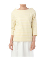 バックリボン風ボーダー八分袖カットソー/イエロー(032)