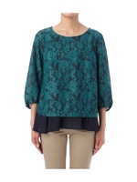 フラワーレースペプラムブラウス/ネイビー系(093)