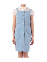 ボタン留めダンガリーワンピース/ネイビー系(093)