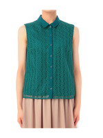 レース切り替えノースリーブブラウス/グリーン系(023)