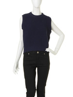 【CASUAL】ワッフルノースリーブニットプルオーバー/ネイビー