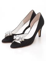 【LeChione】ビジューオープントゥパンプス/白布