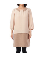 スエード切り替え七分袖ワンピース/ベージュ系(552)