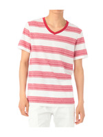 デザインボーダーVネックカットソー/レッド系(163)