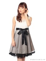 パーティードレス・サテンメッシュ切替ドレス/ベージュ