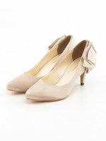 Apuweiser Luxe グリッターヒールバックリボンパンプス/ベージュ