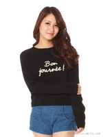 【R】刺繍ロゴニットTOPS/ブラック