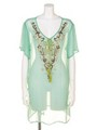スパンコール刺繍チュニック グリーン F/ホワイト
