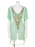 スパンコール刺繍チュニック グリーン F/ホワイト