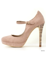 デザインヒールワンストラップパンプス/BEIGE