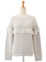 フリンジニットトップス/アイスグレー