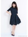 フロントレースフレアワンピース/ネイビー