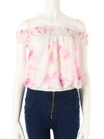 【ECURY】水彩フラワーシャーリングチュニック/ピンク