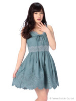 【LIZLISA】スカラップ刺繍ワンピース/インディゴ