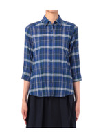 タータンチェック七分袖ブラウス/ブラウン系(243)