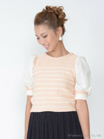 パフスリーブボーダーニット/ライトピンク