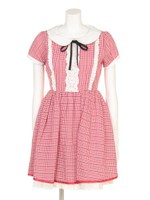 変わり織ギンガムパフOP/レッド