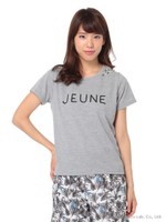 ・衿ぐりビーズロゴTシャツ/Light Gray Mixture