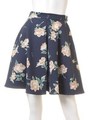 オリジナルスプリングフラワー柄フレアスカート/ネイビー