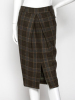チェックコクーンミディー丈スカート/カーキ