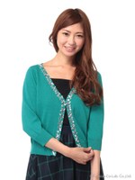 ビジュー付きVカーデ/ブラック