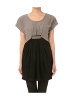 配色切り替えワンピース/ブラウン系(043)