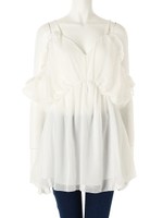 ショルダーフリルシフォンチュニック/ホワイト