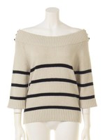 ボーダーオフショルニットＰＯ/オフホワイト×クロボーダー