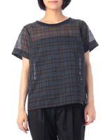 シアーチェックブラウス/ブルー系(294)