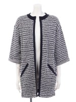 ツィーディーボーダーロングジャケットカーディガン/ネイビー