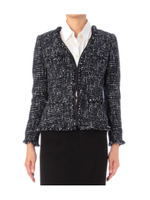 ツイードVネックノーカラージャケット/ブラック(419)