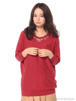 ドルマンニットビジュー付きチュニック/Red