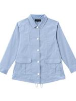 フラップポケット七分袖カジュアルシャツ/ブルー系(092)