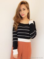 ボーダールーズフロントカーブニット/BLK