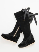 リボンレースアップロングブーツ/キャメル