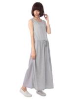 異素材切り替えマキシワンピース/グレー(012)