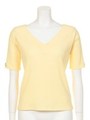 袖ビジューVネックリブトップス/イエロー