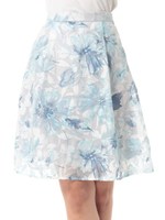 透け花柄タックスカート/ブルー柄