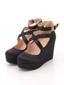 Satin Ballerina Wedge Shoes/Black