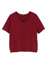 ネックビジューミニ裏毛カットソー/レッド系(063)