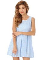 総レースタックフレアワンピース/BLUE