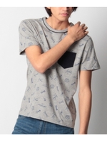 総柄プリント配色ポケットTシャツ/ネイビー(693)