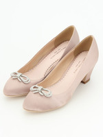 キラキラリボン2WAYサテンパンプス/サーモンピンク